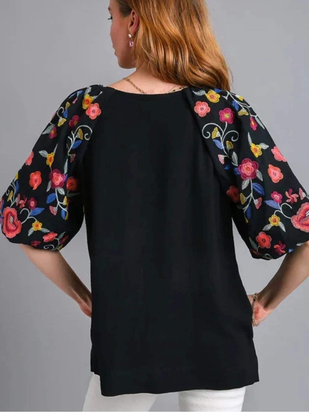 Umgee Black Embroidered Sleeve Top - Picture 3 of 8